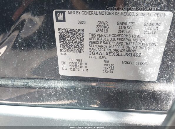 3GKALXEX5LL281492 2020 GMC TERRAIN Black Вид підкапотного простору
