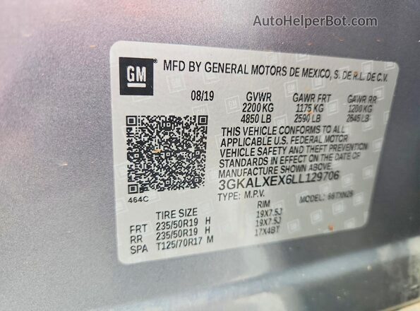 3GKALXEX6LL129706 2020 GMC TERRAIN Gray სალონის 360-გრადუსიანი ხედი