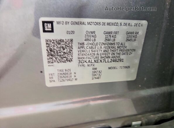3GKALXEX7LL246291 2020 GMC TERRAIN Gray VIN კოდის სტიკერის ხედი