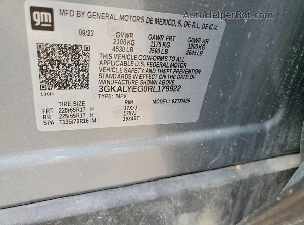 3GKALYEG0RL179922 2024 GMC TERRAIN Silver Widok naklejki z numerem VIN