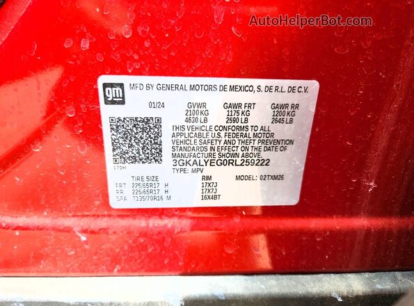 3GKALYEG0RL259222 2024 GMC TERRAIN Red VIN կոդի պիտակի տեսք