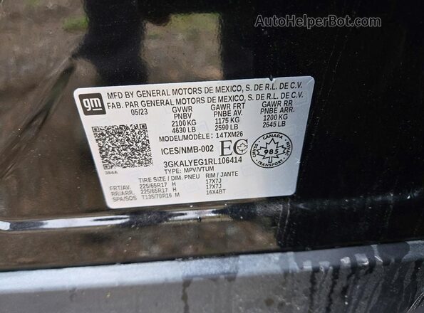 3GKALYEG1RL106414 2024 GMC TERRAIN Black Вид наклейки з VIN-кодом