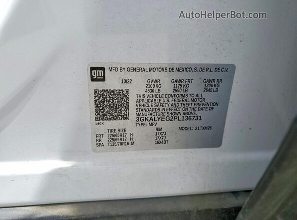 3GKALYEG2PL136731 2023 GMC TERRAIN White VIN sticker view