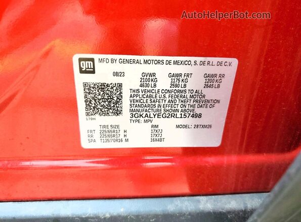 3GKALYEG2RL157498 2024 GMC TERRAIN Red VIN sticker view