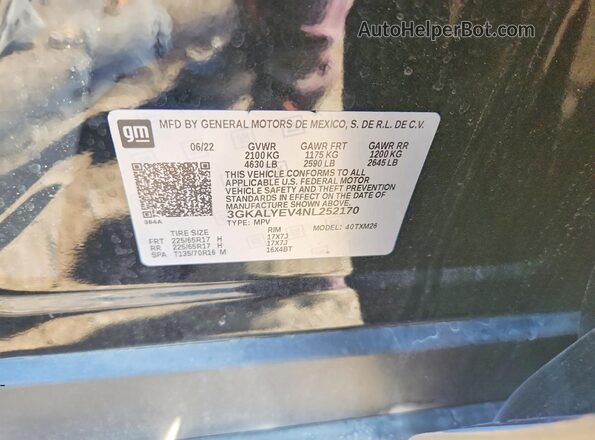 3GKALYEV4NL252170 2022 GMC TERRAIN Black VIN კოდის სტიკერის ხედი