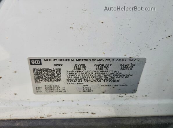 3GKALYEV5NL177608 2022 GMC TERRAIN White 360 interior view
