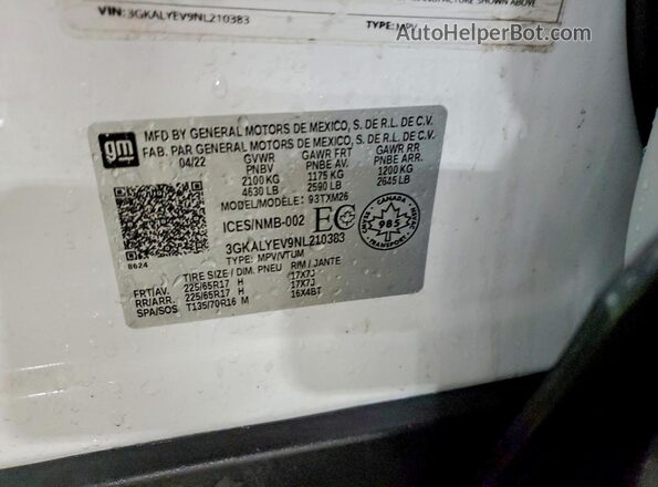3GKALYEV9NL210383 2022 GMC TERRAIN White VIN sticker view