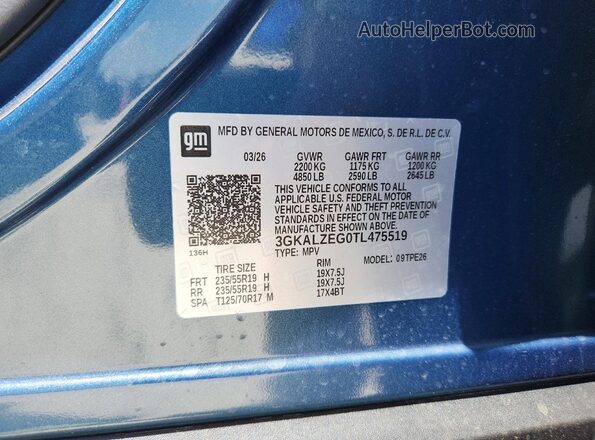 3GKALZEG0TL475519 2026 GMC TERRAIN Blue VIN კოდის სტიკერის ხედი