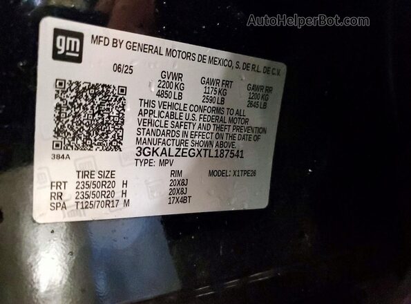 3GKALZEGXTL187541 2026 GMC TERRAIN Черный Вид наклейки с VIN-кодом