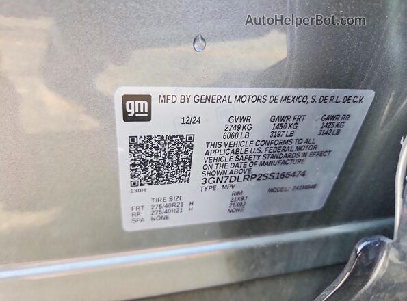 3GN7DLRP2SS165474 2025 CHEVROLET EQUINOX Silver VIN კოდის სტიკერის ხედი