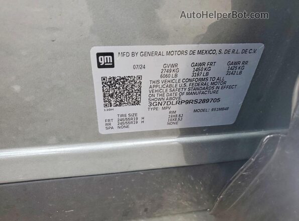 3GN7DLRP9RS289705 2024 CHEVROLET EQUINOX Серый Вид наклейки с VIN-кодом