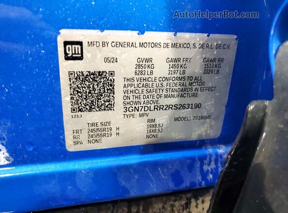 3GN7DLRR2RS263190 2024 CHEVROLET EQUINOX Синий Вид наклейки с VIN-кодом