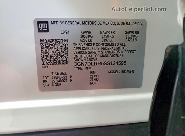 3GN7DLRR5SS124595 2025 CHEVROLET EQUINOX White VIN კოდის სტიკერის ხედი