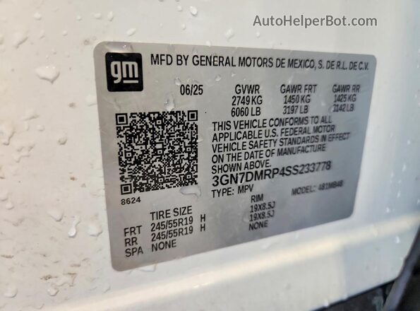 3GN7DMRP4SS233778 2025 CHEVROLET EQUINOX White Vista interior de 360 grados