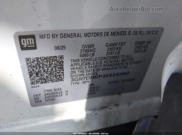 3GN7DMRP4SS240892 2025 CHEVROLET EQUINOX Белый Вид подкапотного пространства