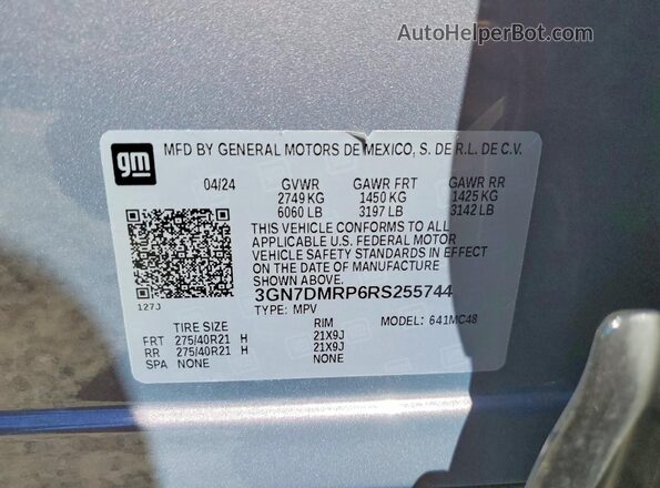 3GN7DMRP6RS255744 2024 CHEVROLET EQUINOX Gray VIN კოდის სტიკერის ხედი