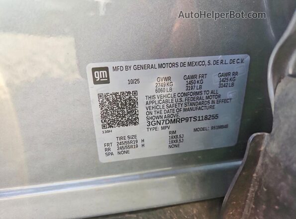 3GN7DMRP9TS118255 2026 CHEVROLET EQUINOX Серебряный Панорамный вид салона 360°