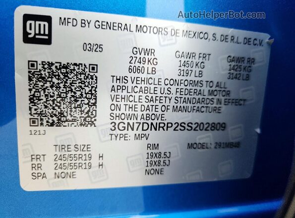 3GN7DNRP2SS202809 2025 CHEVROLET EQUINOX Blue Շարժիչի բաժամունքի տեսք