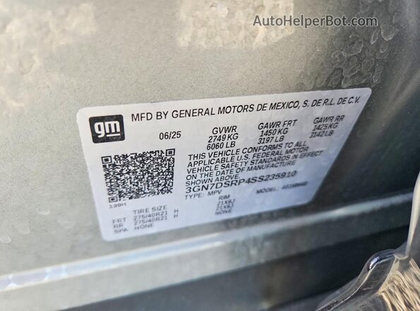 3GN7DSRP4SS235910 2025 CHEVROLET EQUINOX Серебряный Вид подкапотного пространства