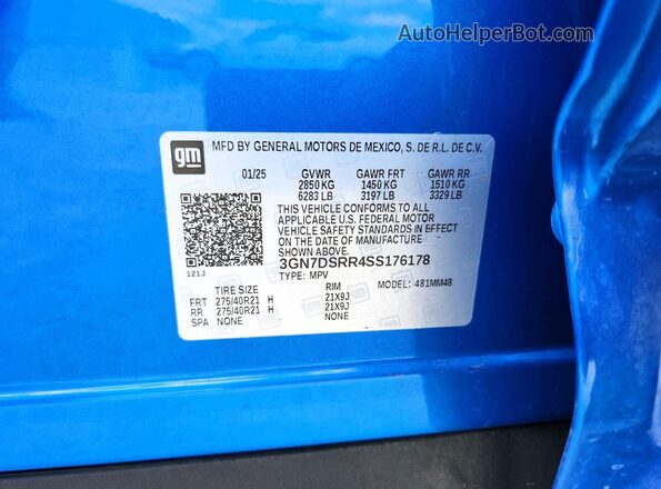 3GN7DSRR4SS176178 2025 CHEVROLET EQUINOX Blue Widok naklejki z numerem VIN
