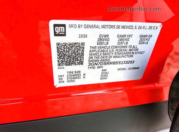 3GN7DSRR8SS133253 2025 CHEVROLET EQUINOX Orange Widok naklejki z numerem VIN