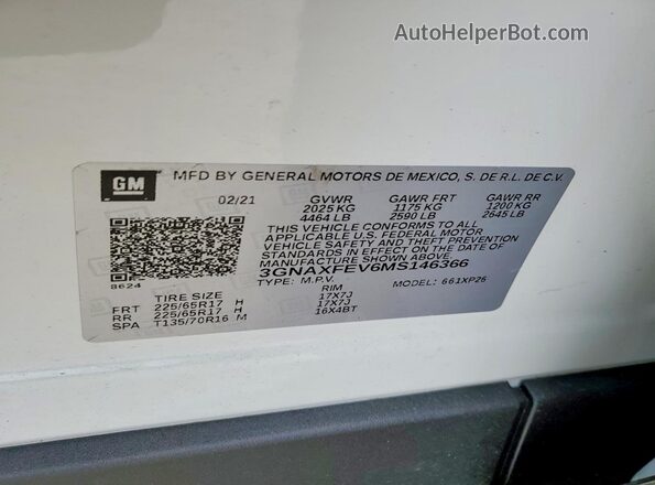 3GNAXFEV6MS146366 2021 CHEVROLET EQUINOX White სალონის 360-გრადუსიანი ხედი