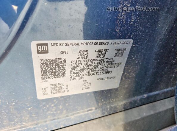 3GNAXHEG0TL153593 2026 CHEVROLET EQUINOX Blue Widok komory silnika