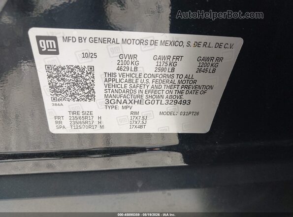 3GNAXHEG0TL329493 2026 CHEVROLET EQUINOX Black Engine compartment view
