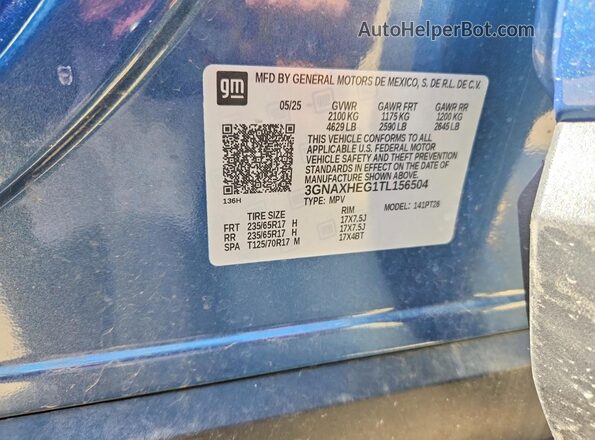 3GNAXHEG1TL156504 2026 CHEVROLET EQUINOX Blue Շարժիչի բաժամունքի տեսք