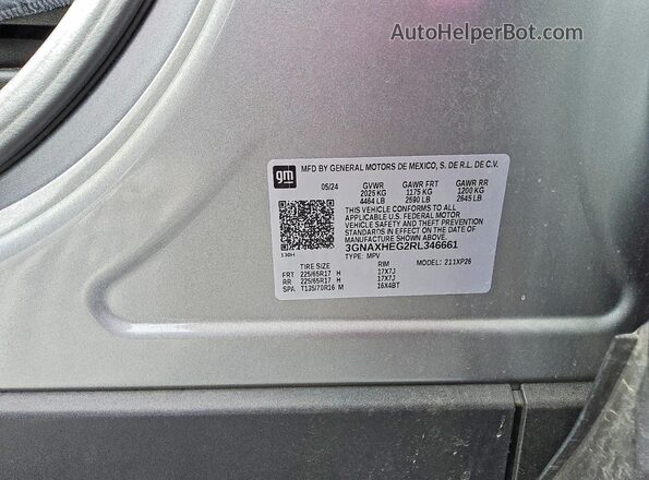 3GNAXHEG2RL346661 2024 CHEVROLET EQUINOX Gray VIN sticker view