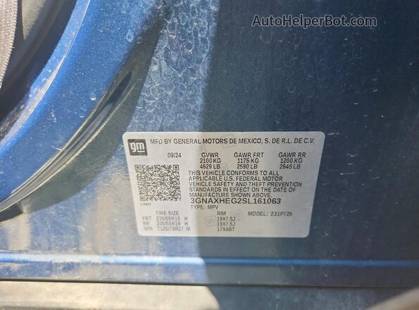 3GNAXHEG2SL161063 2025 CHEVROLET EQUINOX Blue Вид наклейки з VIN-кодом