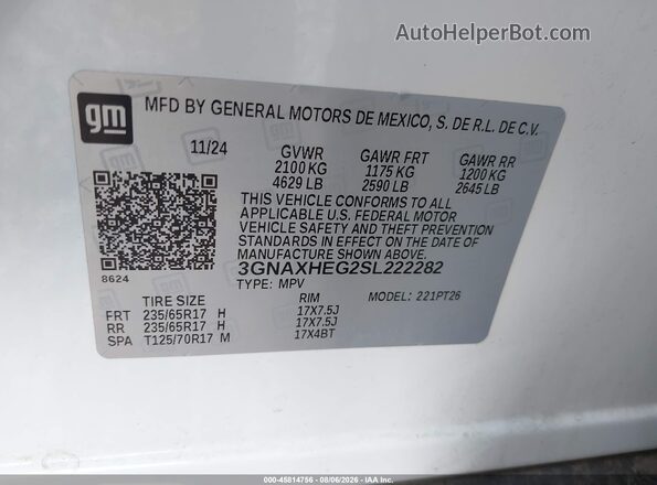 3GNAXHEG2SL222282 2025 CHEVROLET EQUINOX Белый Вид подкапотного пространства