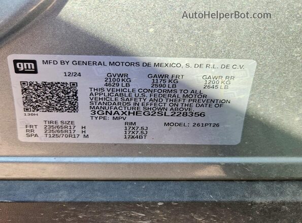 3GNAXHEG2SL228356 2025 CHEVROLET EQUINOX Silver Вид наклейки з VIN-кодом