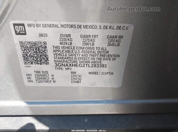 3GNAXHEG2TL283391 2026 CHEVROLET EQUINOX Gray Engine compartment view