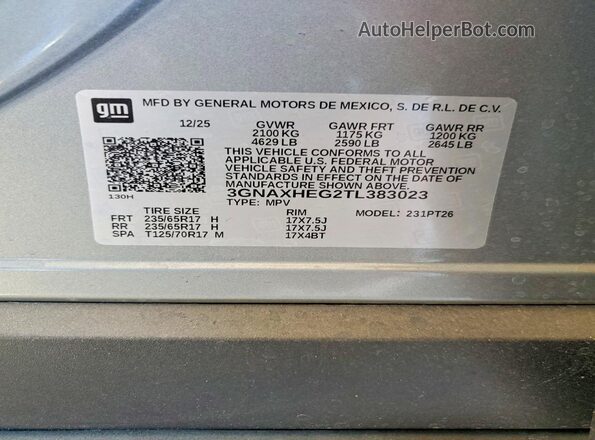 3GNAXHEG2TL383023 2026 CHEVROLET EQUINOX Silver Vista interior de 360 grados