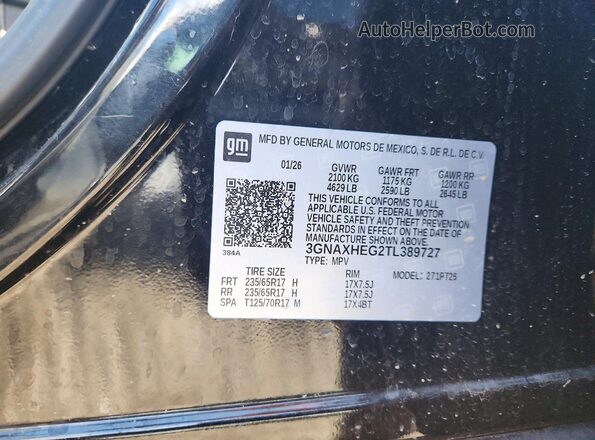3GNAXHEG2TL389727 2026 CHEVROLET EQUINOX Black Вид наклейки з VIN-кодом