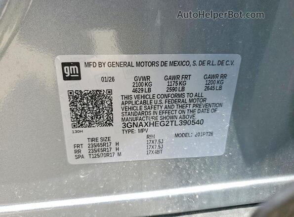 3GNAXHEG2TL390540 2026 CHEVROLET EQUINOX Серый Вид наклейки с VIN-кодом