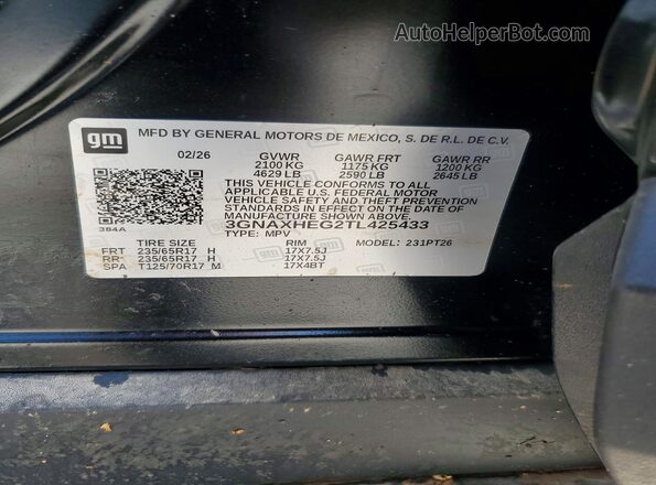 3GNAXHEG2TL425433 2026 CHEVROLET EQUINOX Black Вид наклейки з VIN-кодом