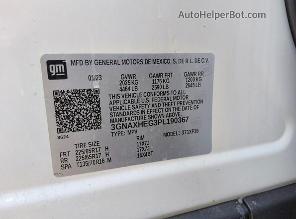 3GNAXHEG3PL190367 2023 CHEVROLET EQUINOX White Սալոնի 360 աստիճան տեսք