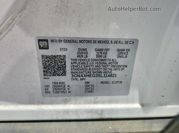 3GNAXHEG3SL114821 2025 CHEVROLET EQUINOX White Vista de la etiqueta del VIN