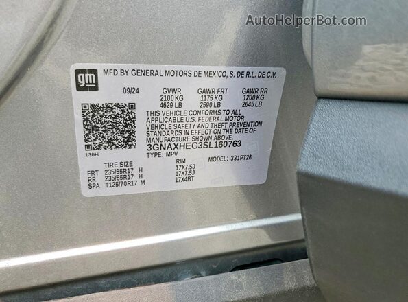 3GNAXHEG3SL160763 2025 CHEVROLET EQUINOX Gray VIN կոդի պիտակի տեսք