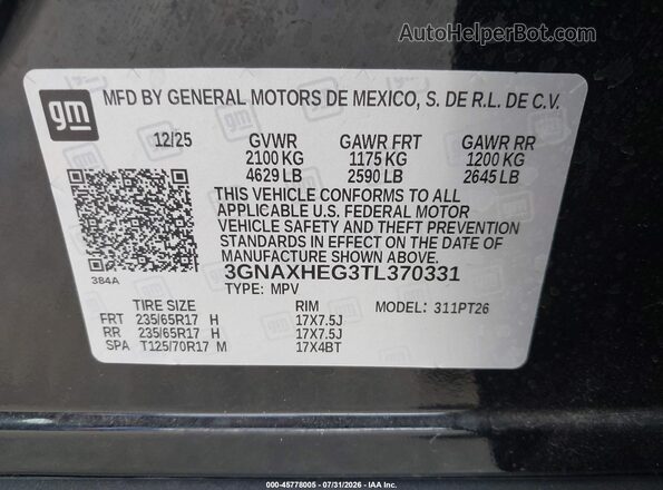3GNAXHEG3TL370331 2026 CHEVROLET EQUINOX Black Engine compartment view