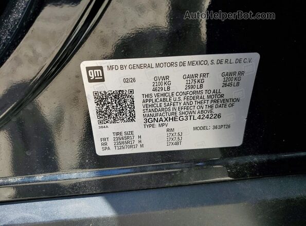 3GNAXHEG3TL424226 2026 CHEVROLET EQUINOX Black Панорамний вид салону 360°