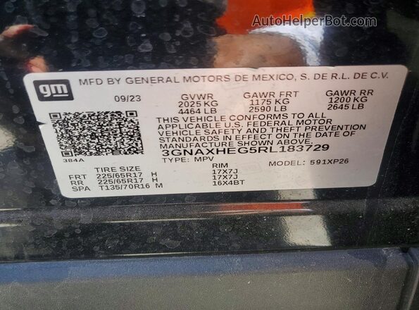 3GNAXHEG5RL183729 2024 CHEVROLET EQUINOX Black Вид наклейки з VIN-кодом
