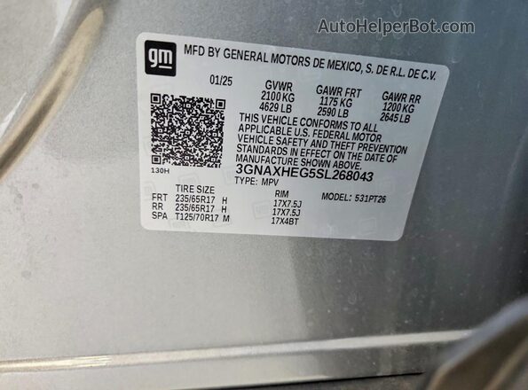 3GNAXHEG5SL268043 2025 CHEVROLET EQUINOX Gray 360 interior view