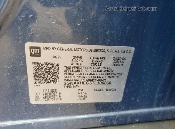 3GNAXHEG5TL106866 2026 CHEVROLET EQUINOX Blue 360 interior view