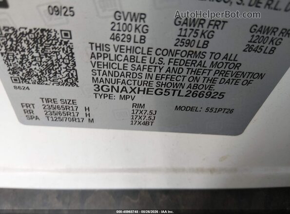 3GNAXHEG5TL266925 2026 CHEVROLET EQUINOX White Engine compartment view
