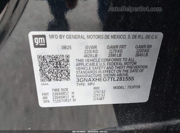 3GNAXHEG7TL281555 2026 CHEVROLET EQUINOX Black ძრავის განყოფილების ხედი