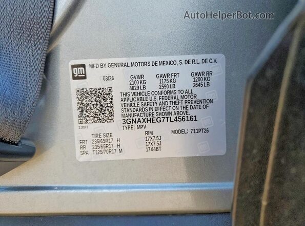 3GNAXHEG7TL456161 2026 CHEVROLET EQUINOX Gray VIN կոդի պիտակի տեսք