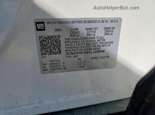 3GNAXHEG8SL169944 2025 CHEVROLET EQUINOX White VIN կոդի պիտակի տեսք